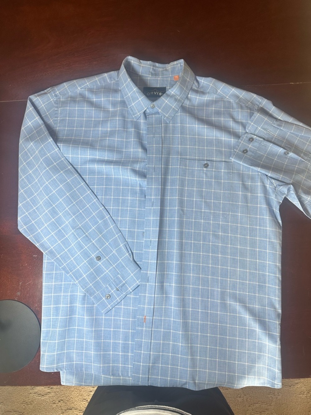 Orvis Light Blue Plaid Dress Shirt with White Windowpane